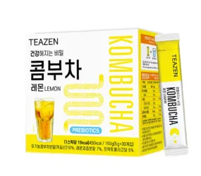 TEAZEN Kombucha Lemon 30T Powdered Drink Lactobacilli Probiotics Tea Health Supplements