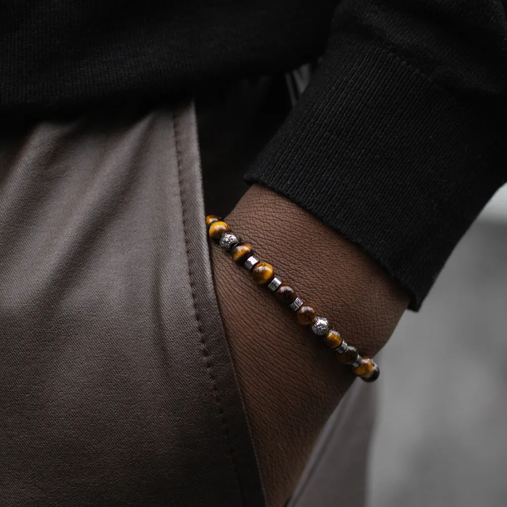 Tiger Eye Bead Bracelet - Silver