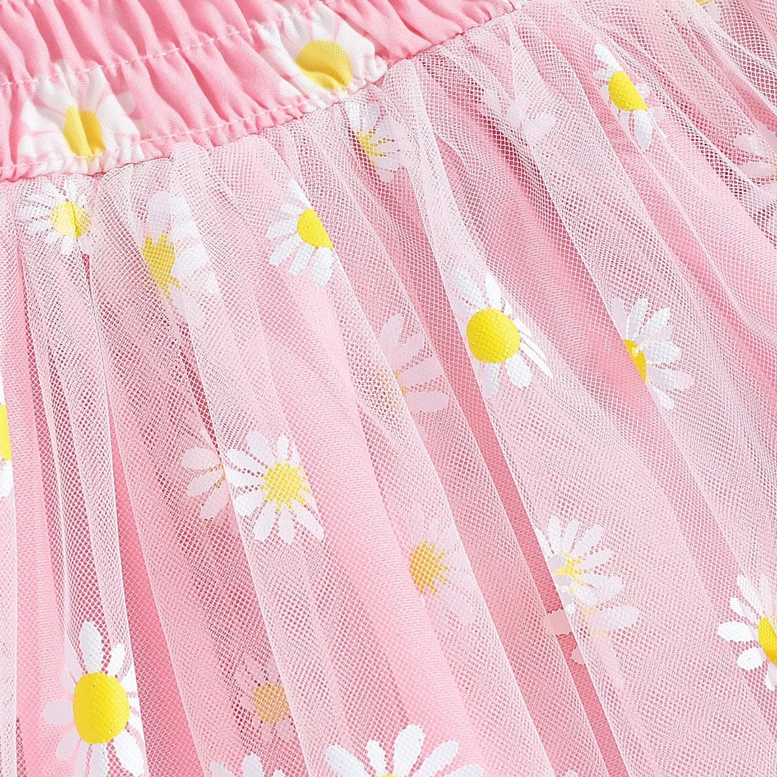 Tri-color Placket Printed Small Daisy Sling Skirt