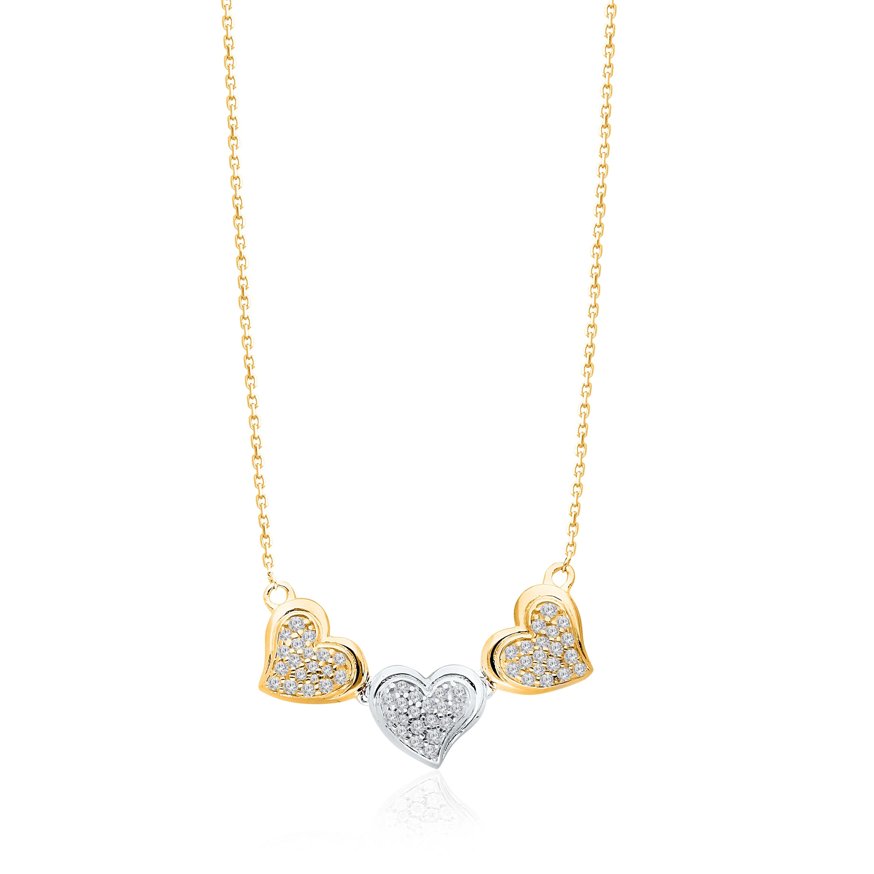 Two Tone Gold Diamond Eternal Triple Heart Necklace