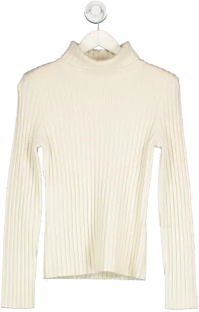 Varley Cream Ribbed Merino And Chashmere Turtle Neck Sweater UK S