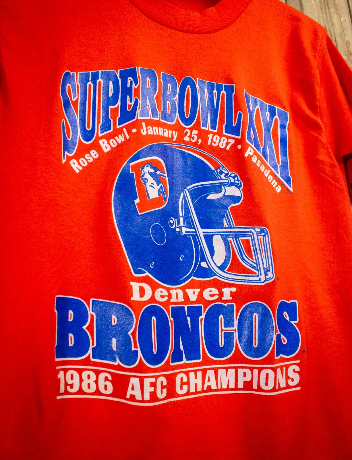 Vintage Denver Broncos Superbowl Graphic T Shirt 1987 Orange Small