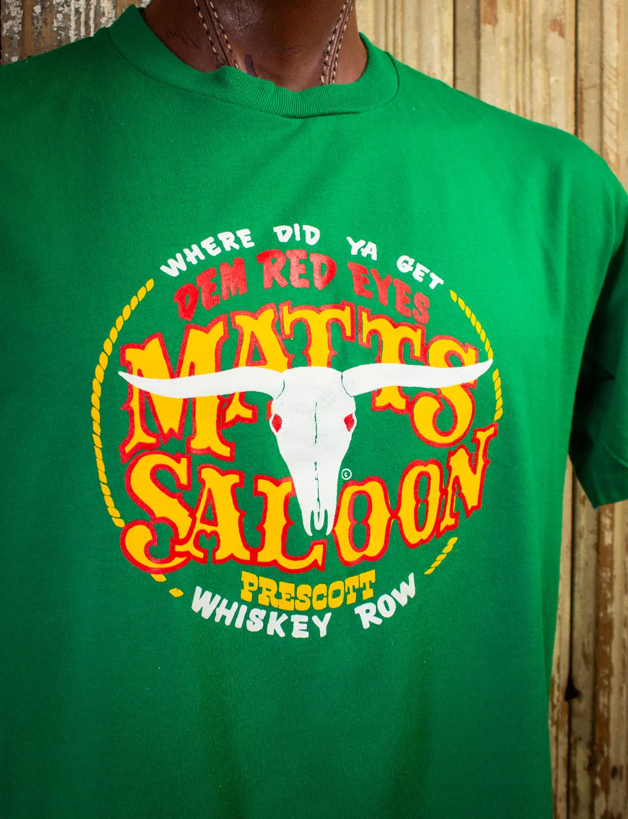 Vintage Matt's Saloon Graphic T Shirt 80s Green XL Prescott AZ