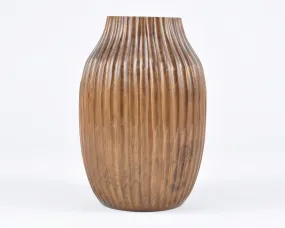 Vintage Wooden Art Deco Vase-Beautiful Pattern and Form-Dark Brown-Thailand