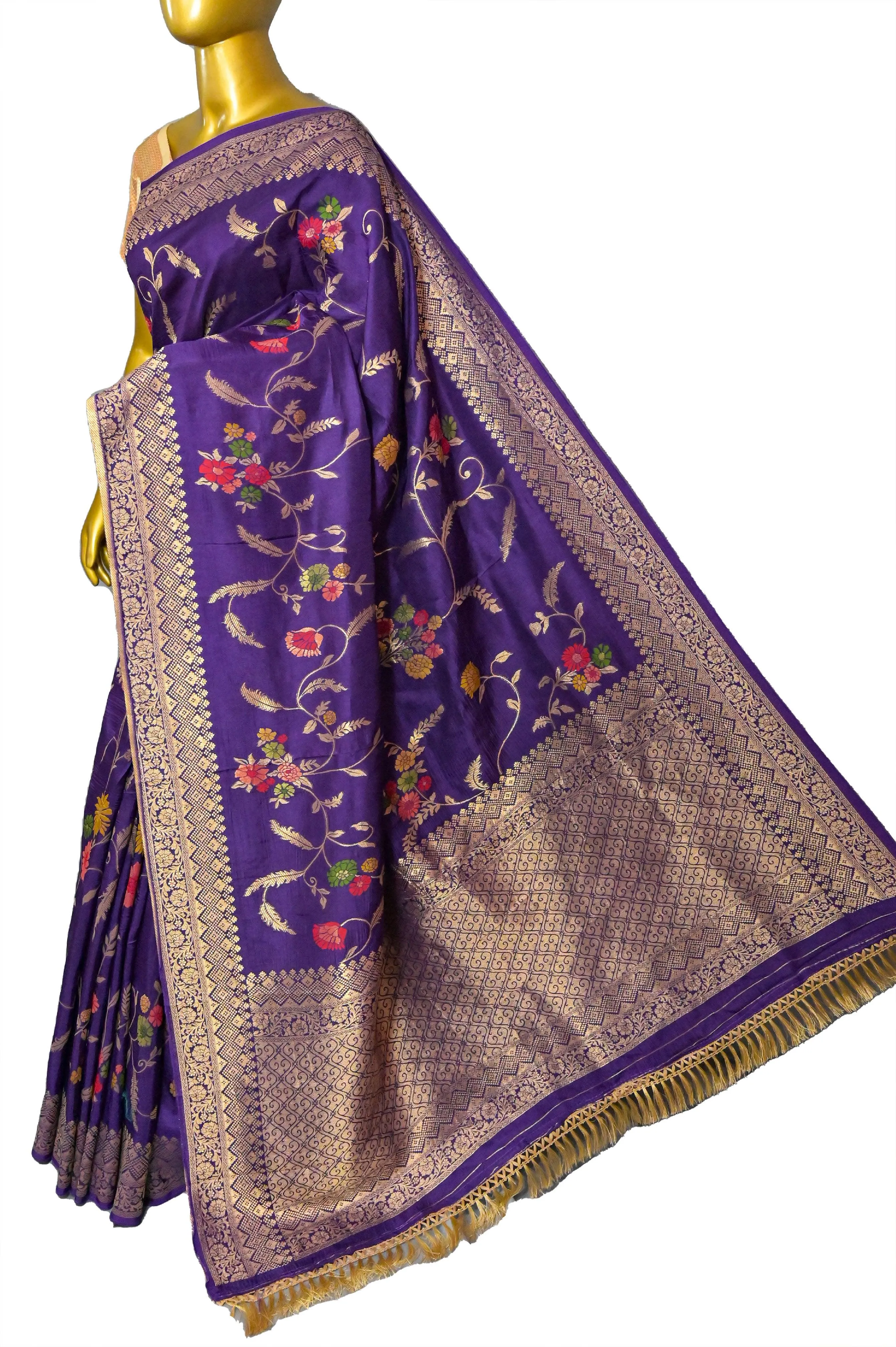 Violet Color Muga Banarasi Silk Saree with Jaal Work