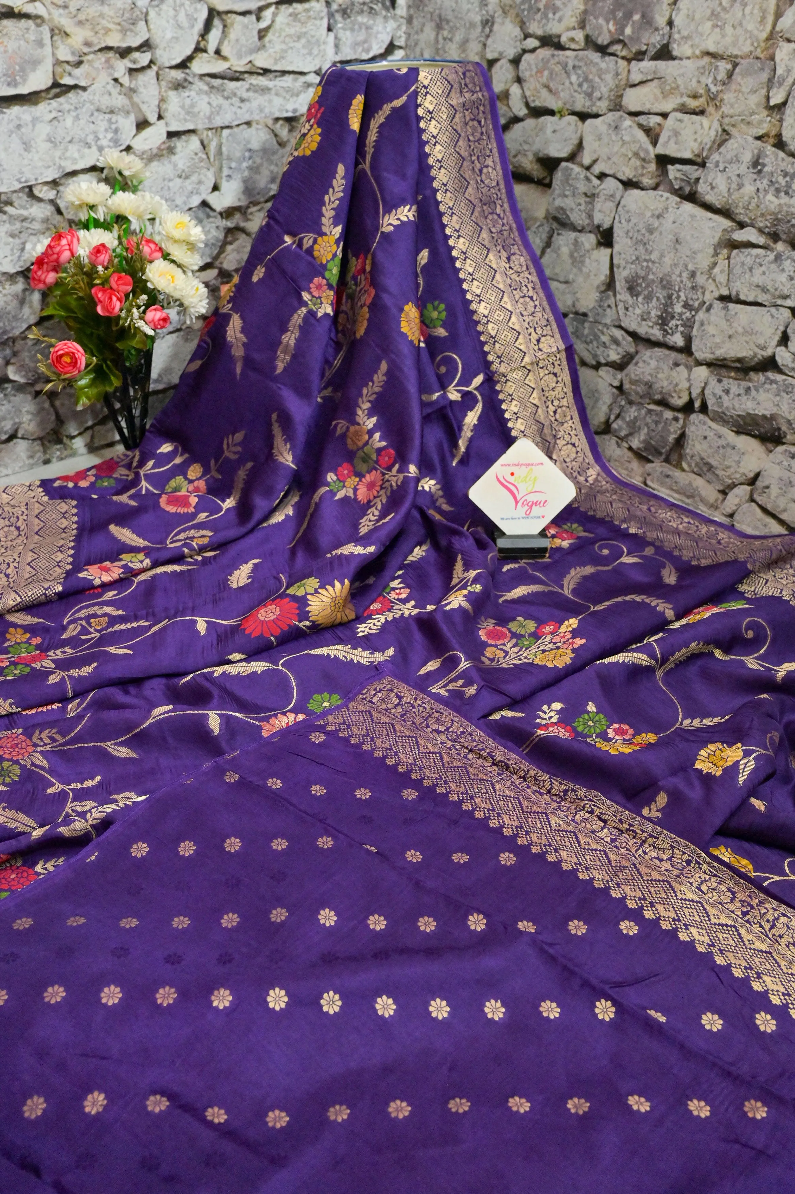 Violet Color Muga Banarasi Silk Saree with Jaal Work