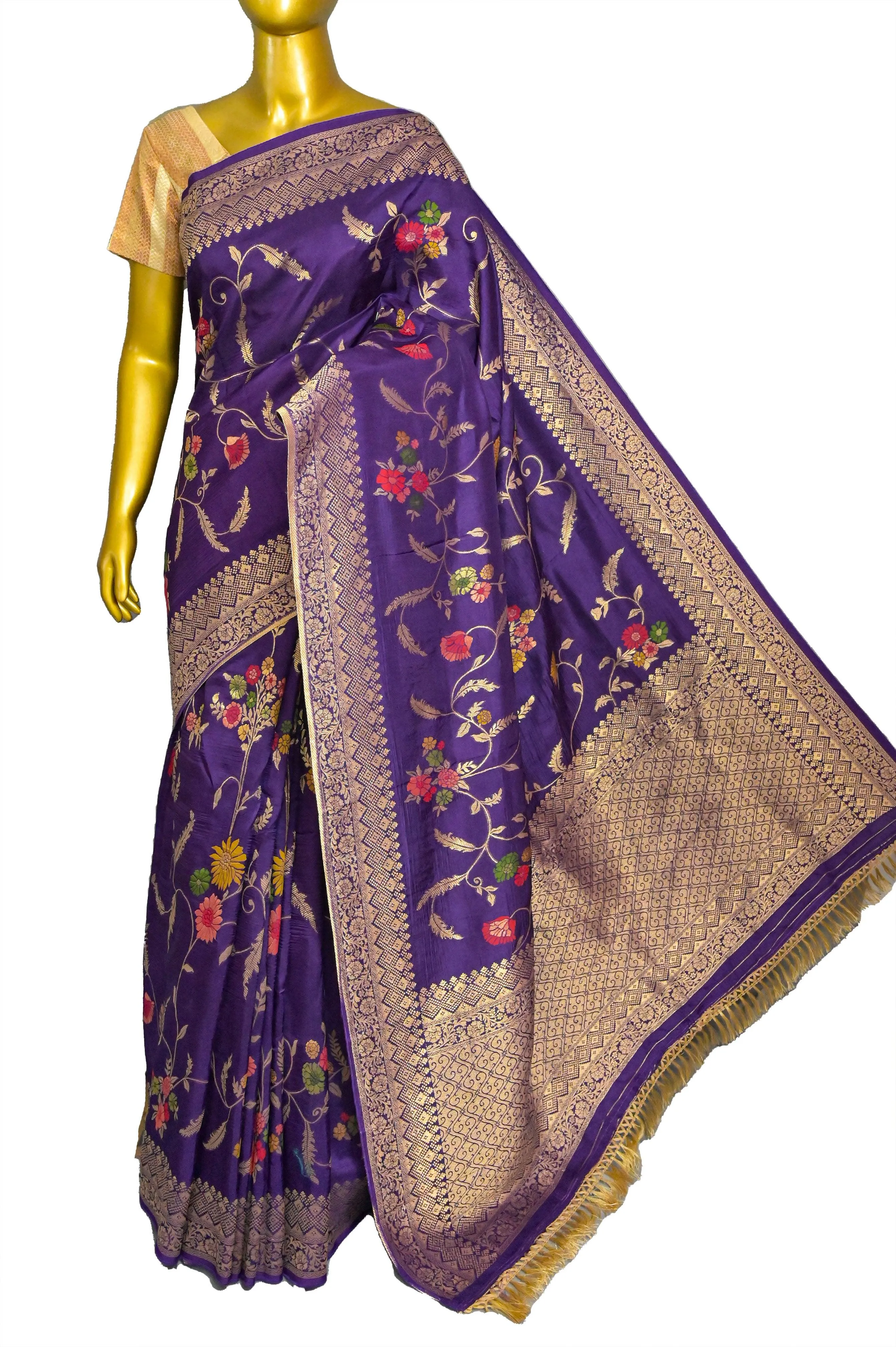 Violet Color Muga Banarasi Silk Saree with Jaal Work