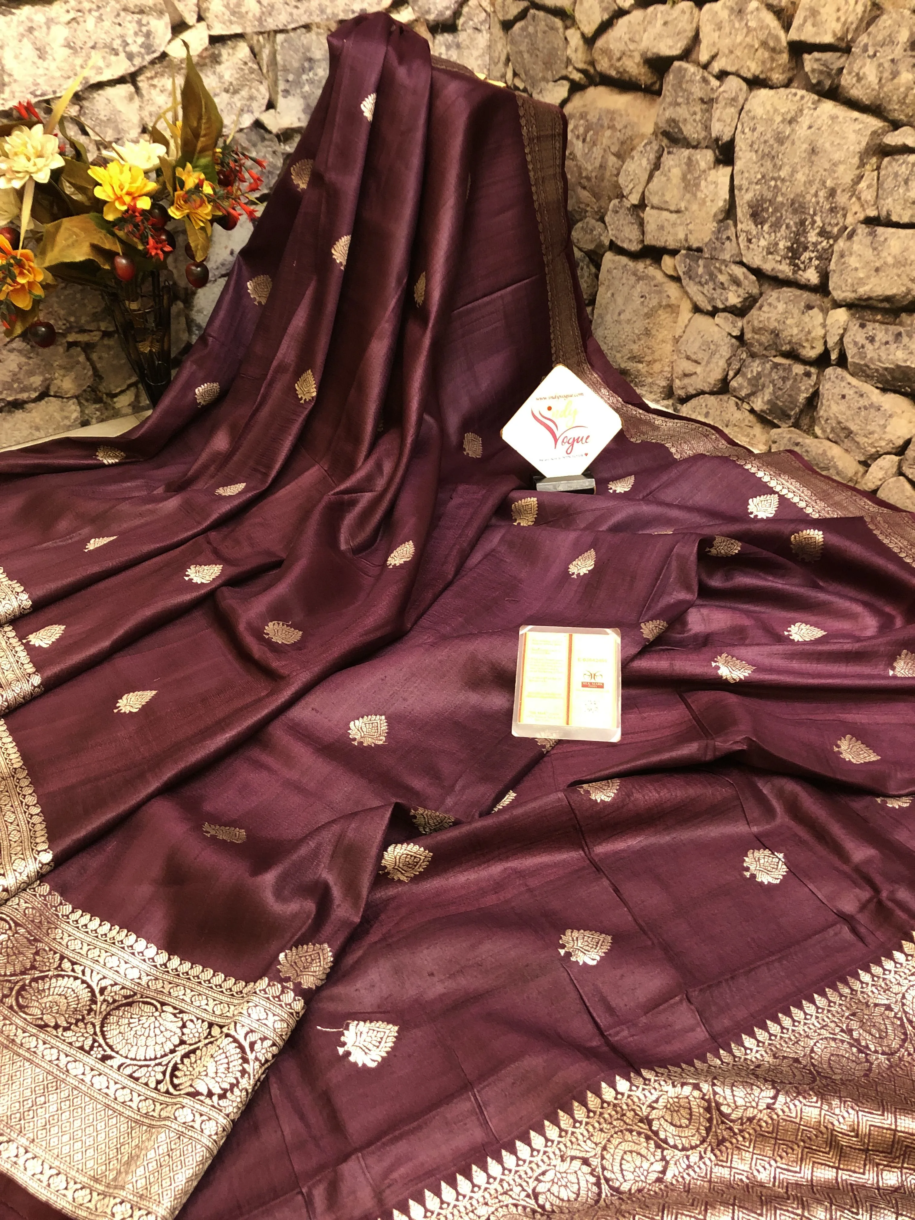 Walnut Brown Color Pure Tussar Georgette Banarasi Saree