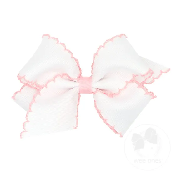 Wee Ones Bows - Small - White with Light Pink Moonstitch