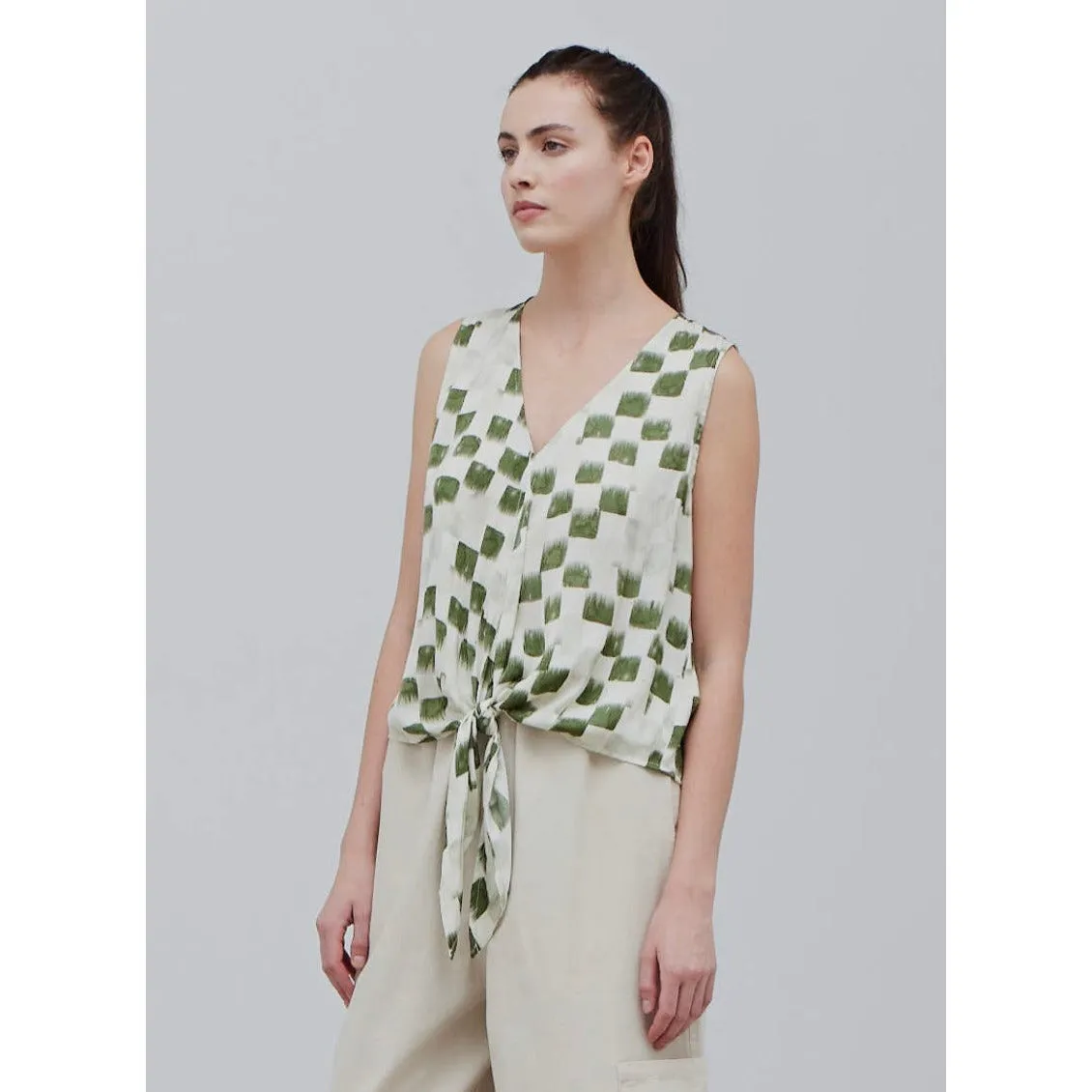 Willow Checker Printed Tied Top Grade and Gather-SALE