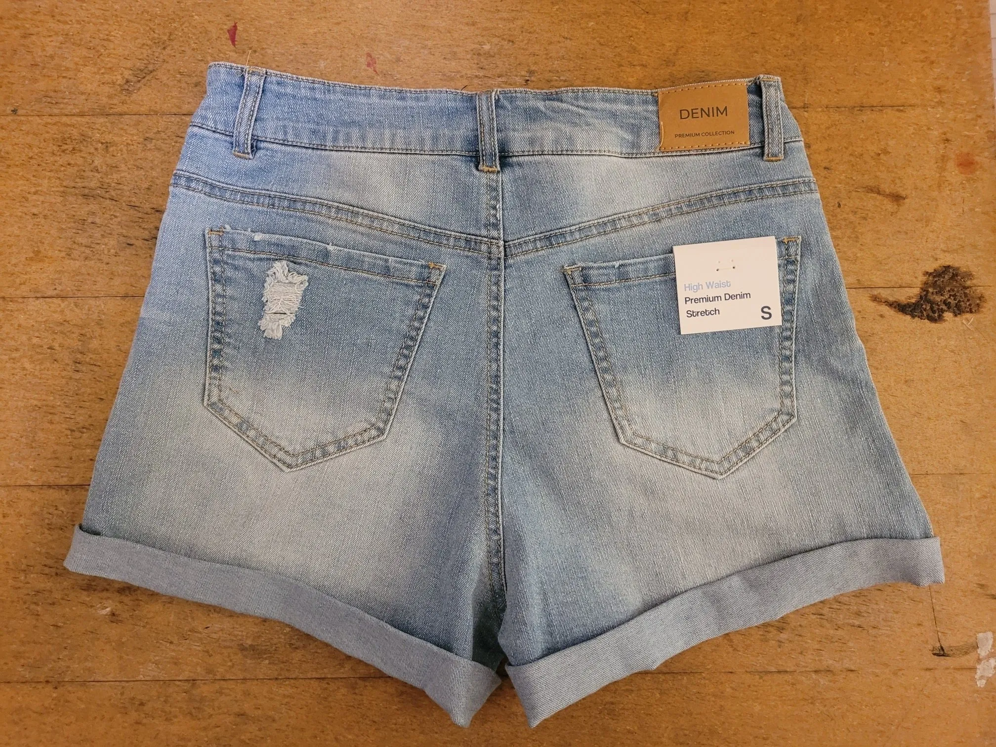 Women's Distressed 5 Button Down Lt. Blue Demin Shorts