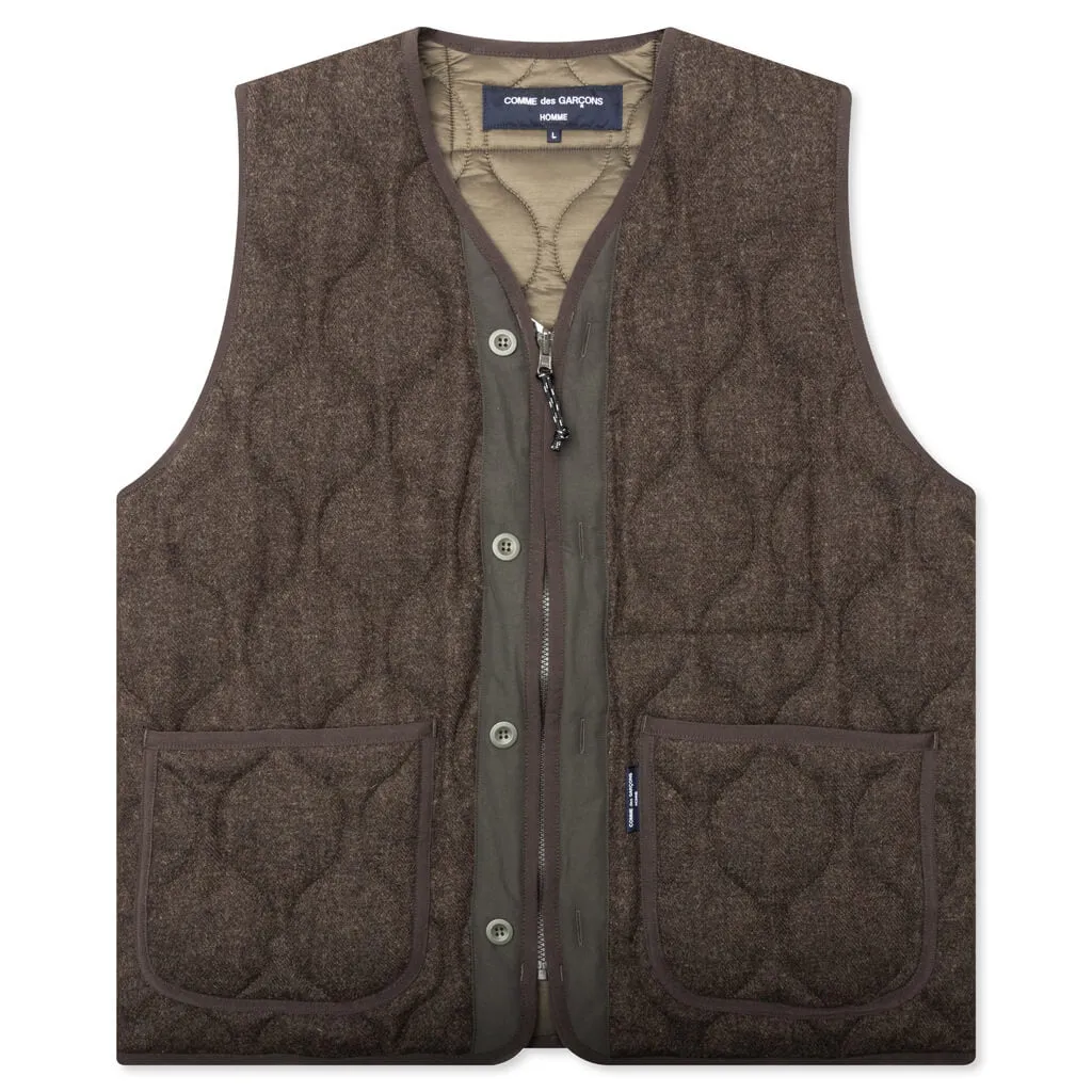 Wool Herringbone Quilted Vest - Khaki