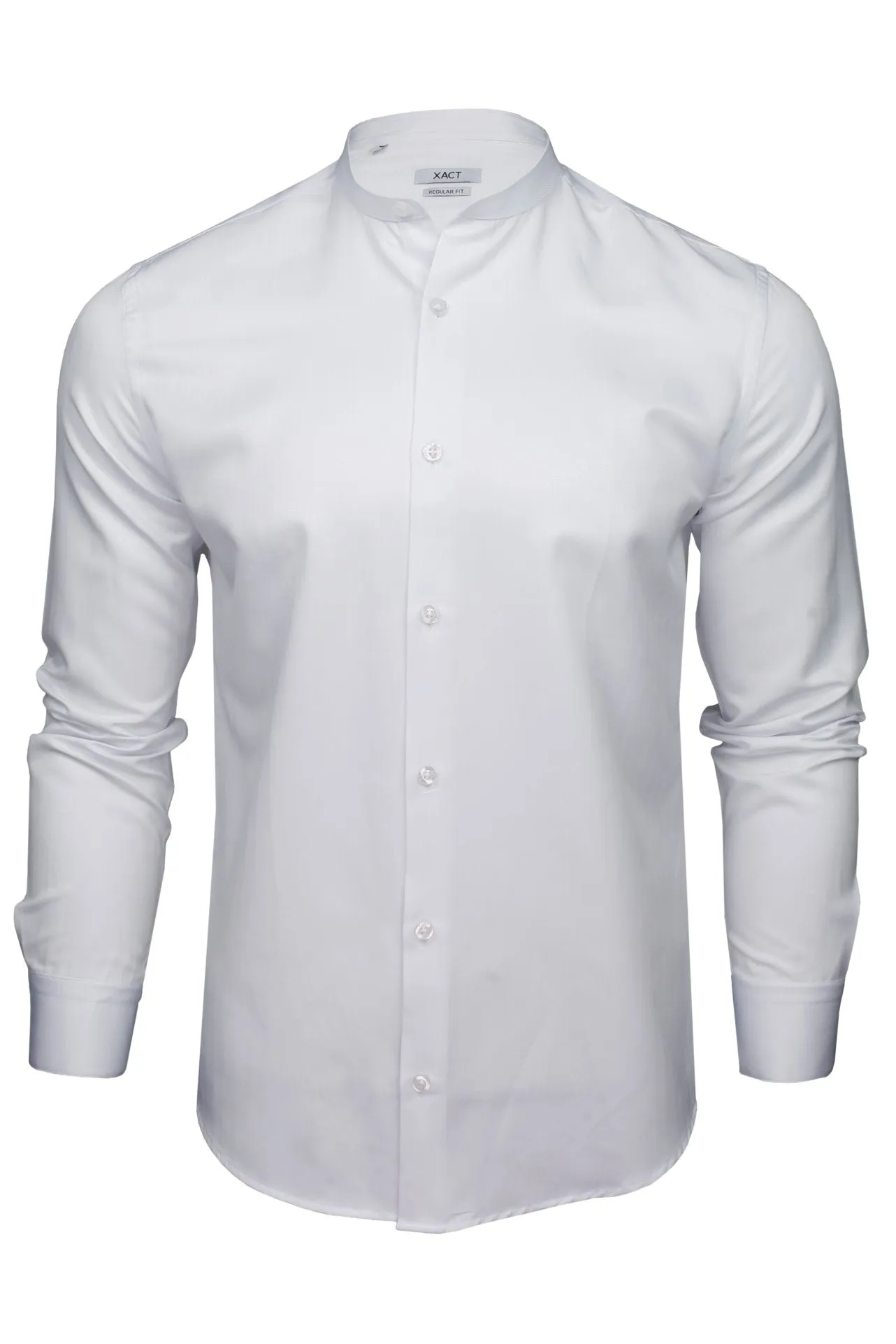 Xact Men's Herringbone Grandad/ Band Collar Shirt - Long Sleeved