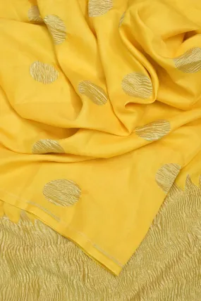 Yellow Color Georgette Katan Banarasi Saree with Crushed Tissue Pallu